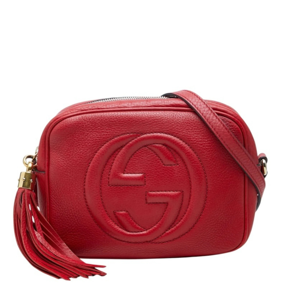 Gucci Interlocking G Soho Crossbody Shoulder Bag 308364 Red Leather Women's G...
